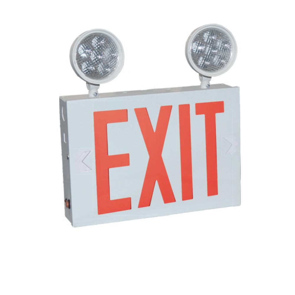 NYC Approved Steel LED Exit with Two Adjustable Heads, 3W / 220lm, Battery Backup, White Housing w/