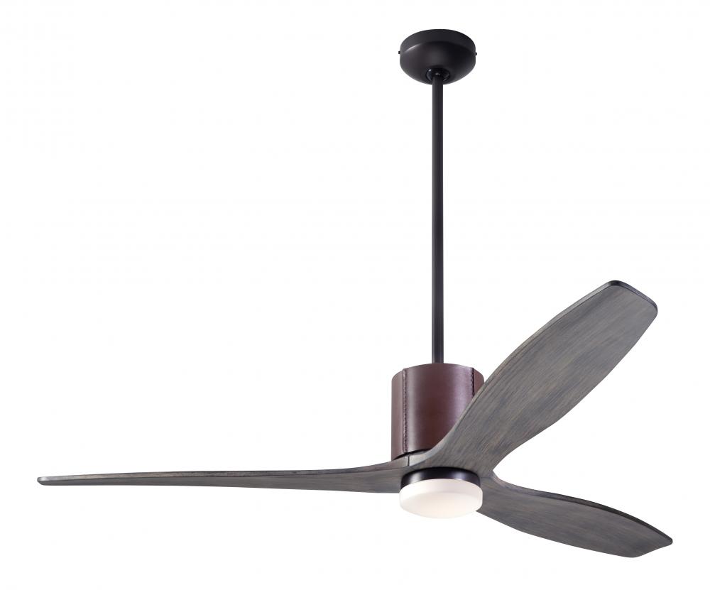 LeatherLuxe DC Fan; Dark Bronze Finish with Chocolate Leather; 54" Graywash Blades; 17W LED
