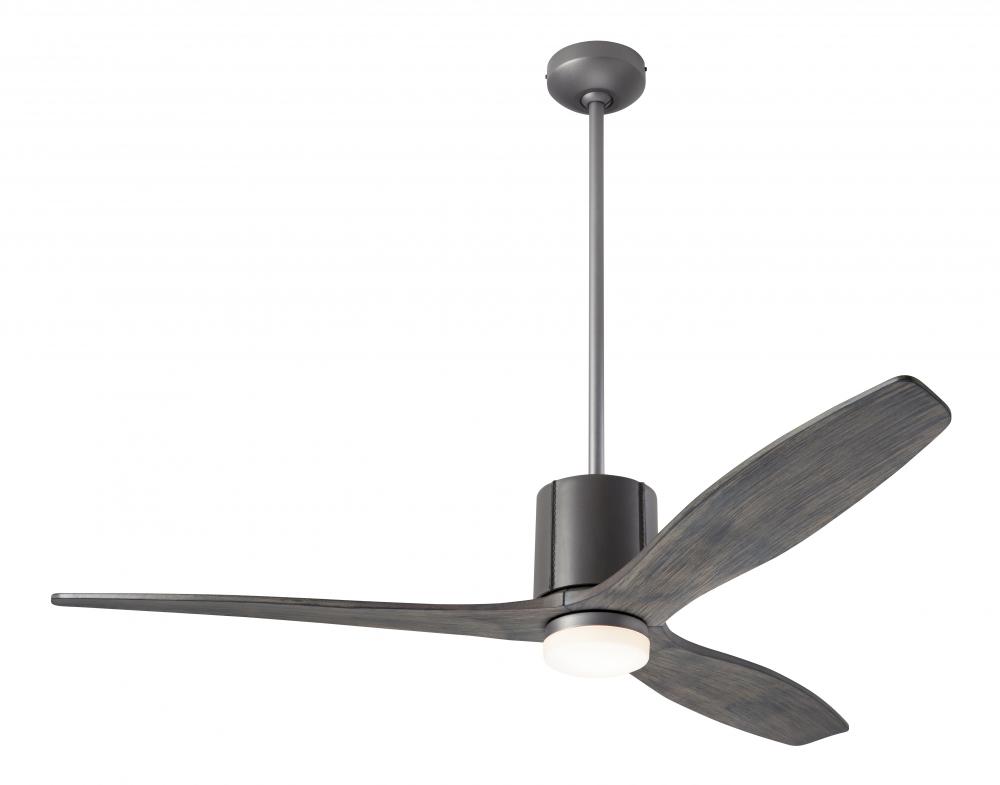 LeatherLuxe DC Fan; Graphite Finish with Gray Leather; 54" Graywash Blades; 17W LED