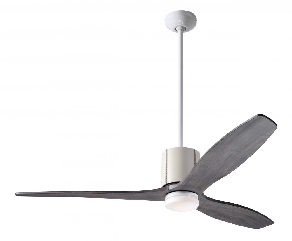 LeatherLuxe DC Fan; Gloss White Finish with Ivory Leather; 54" Graywash Blades; 17W LED