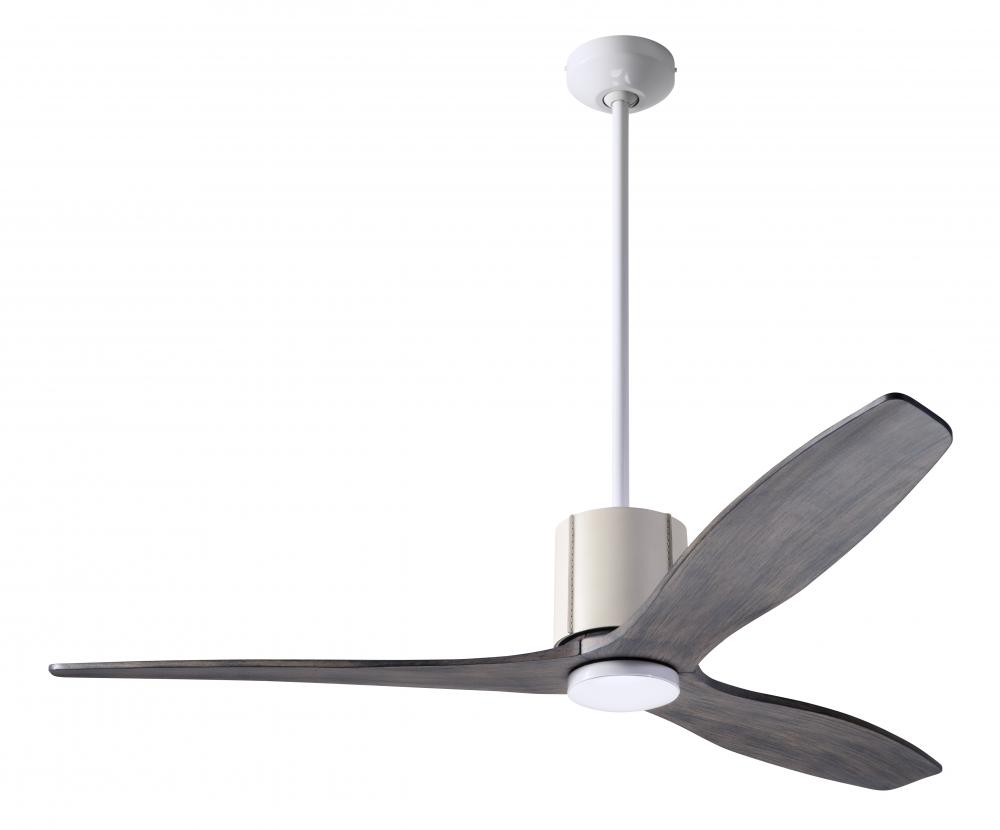 LeatherLuxe DC Fan; Gloss White Finish with Ivory Leather; 54" Graywash Blades; No Light