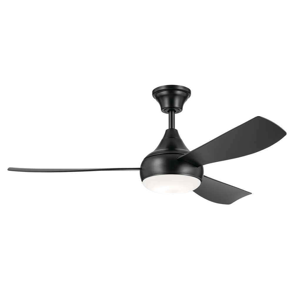 54 Inch Ample Ceiling Fan with Satin Etched Cased Opal Glass in Satin Black with Satin Black Blades