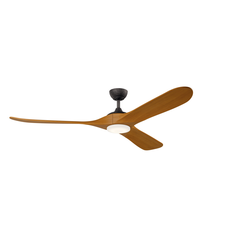 70 Inch Mylo Ceiling Fan with Satin Etch Cased Opal Glass in Anvil Iron with Honey Maple Wood Blades