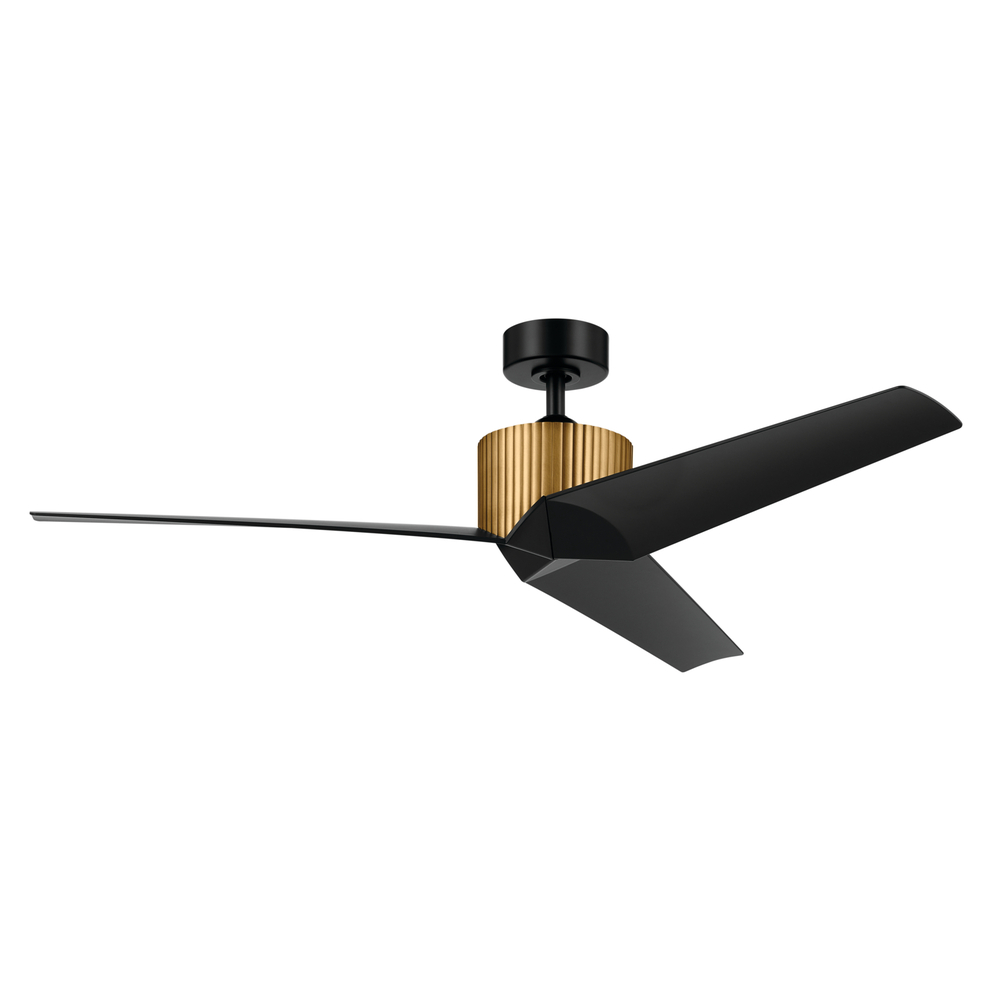 56 Inch Almere 3 Blade Indoor Ceiling Fan in Natural Brass with Satin BlackÂ BladesÂ