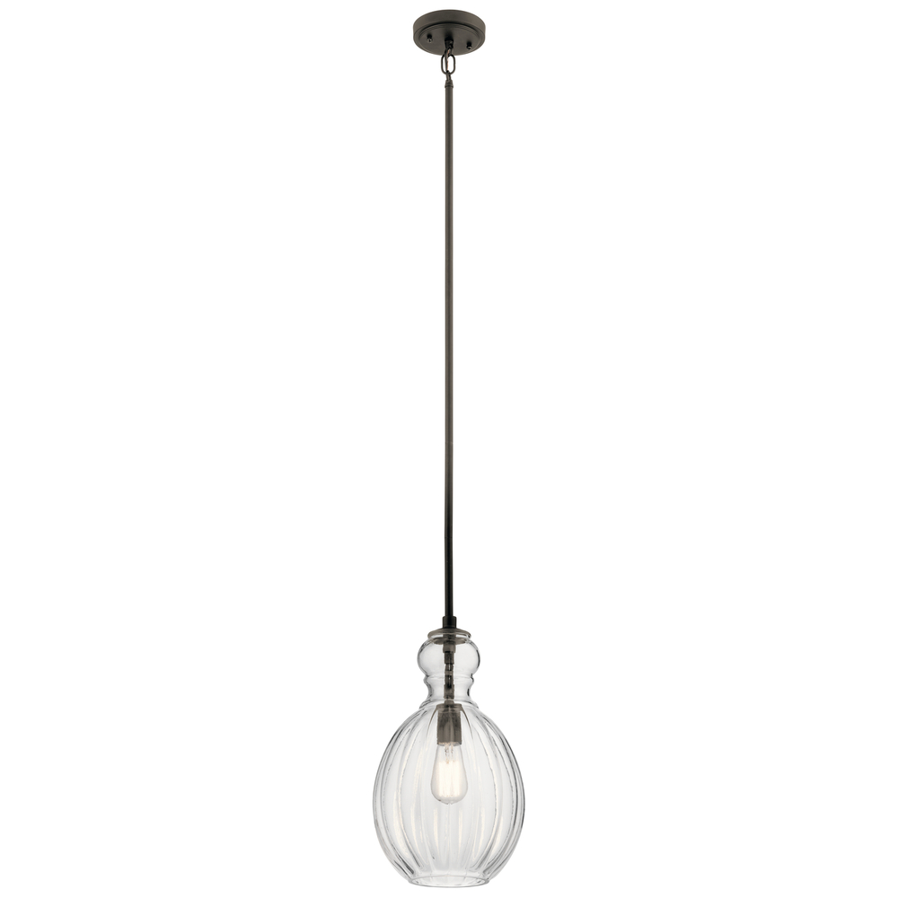 Riviera 16" 1 Light Pendant with Clear Ribbed Glass in Olde Bronze