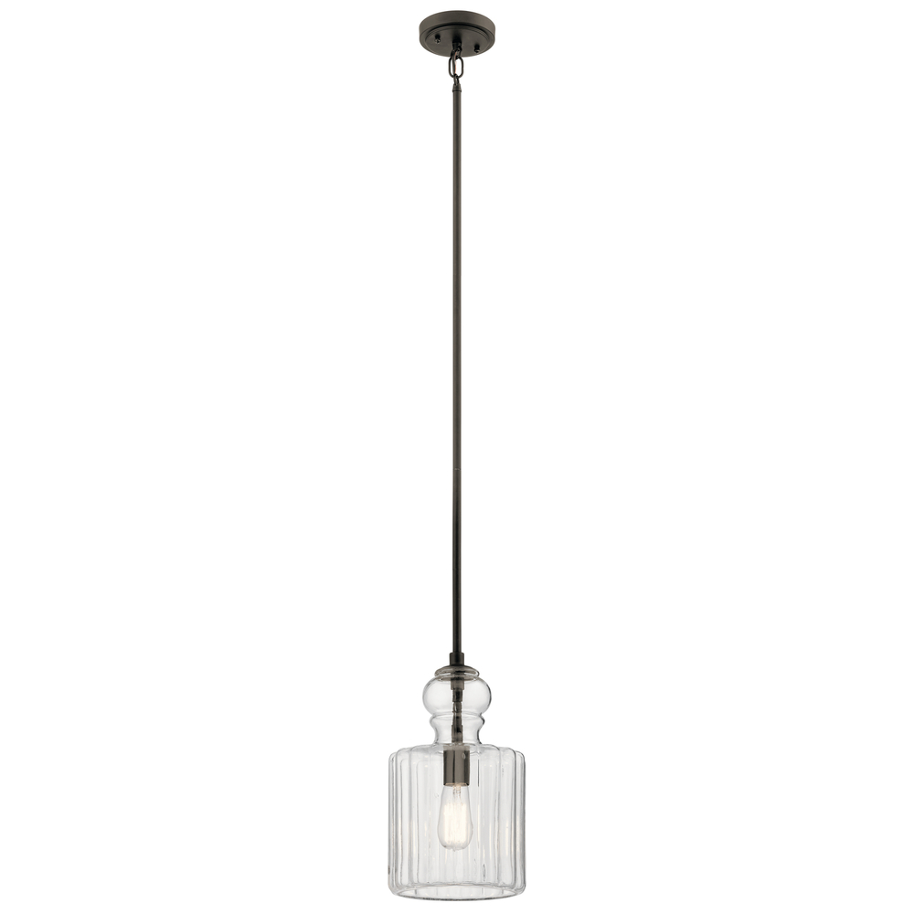 Riviera 13.75" 1 Light Pendant with Clear Ribbed Glass in Olde Bronze