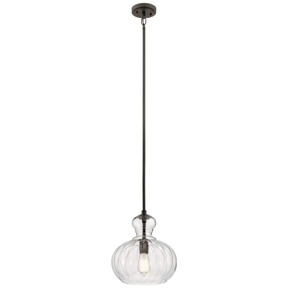 Riviera 13" 1 Light Pendant with Clear Ribbed Glass in Olde Bronze