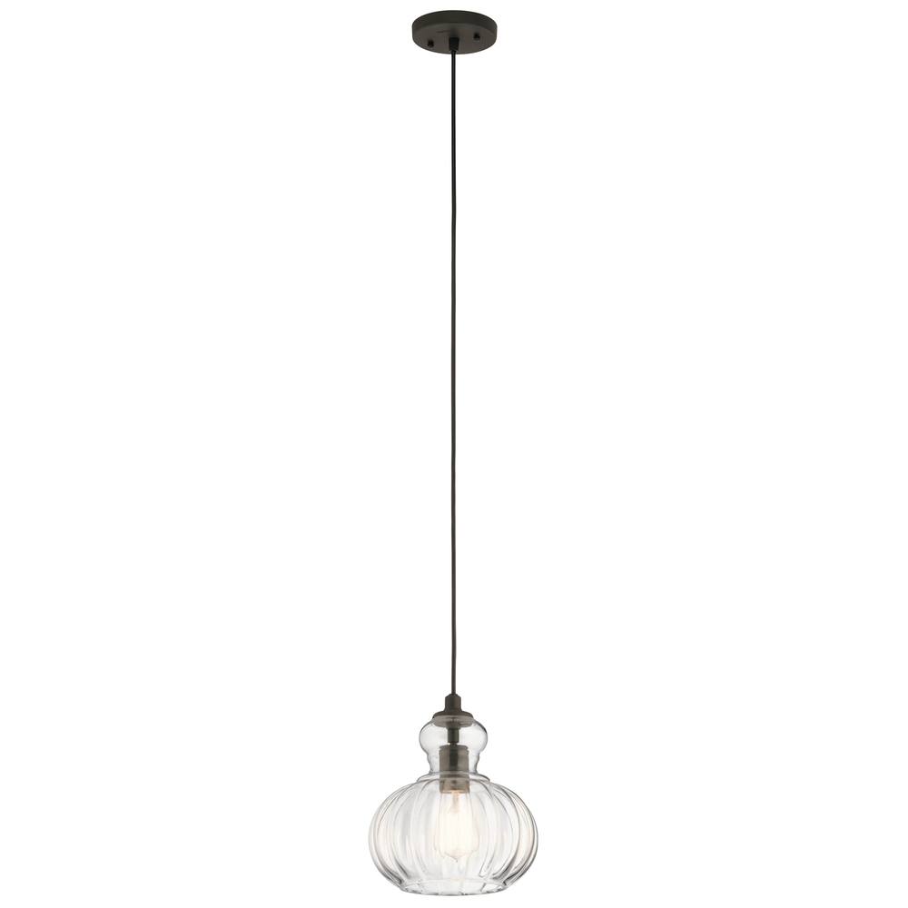 Riviera 10.25" 1 Light Pendant with Clear Ribbed Glass in Olde Bronze