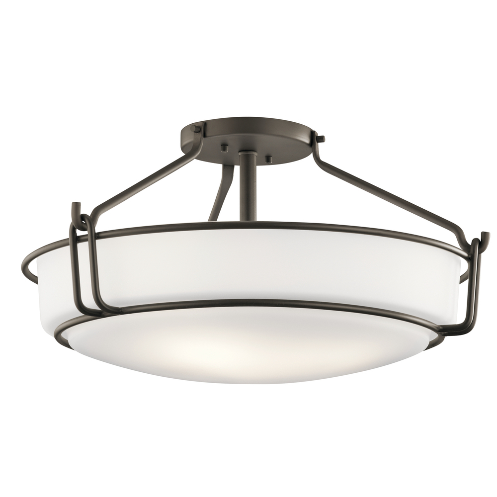 Alkire 22" 4 light Semi Flush with Satin Etched White Glass in Olde Bronze