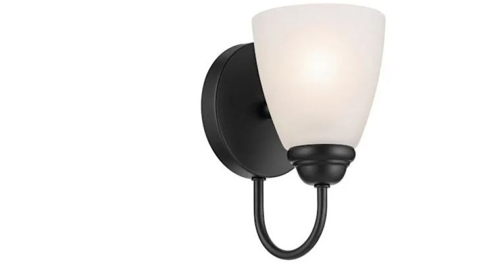 Jolie 1-Light Wall Sconce with Satin Etched Glass in Black
