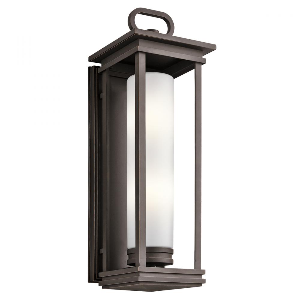South Hope 28" 2 Light Outdoor Wall Light with Satin Etched Cased Opal Glass in Rubbed Bronze