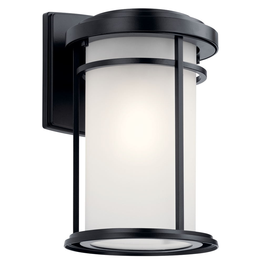 Toman 13.5" 1 Light Outdoor Wall Light with Satin Etched Glass in Black