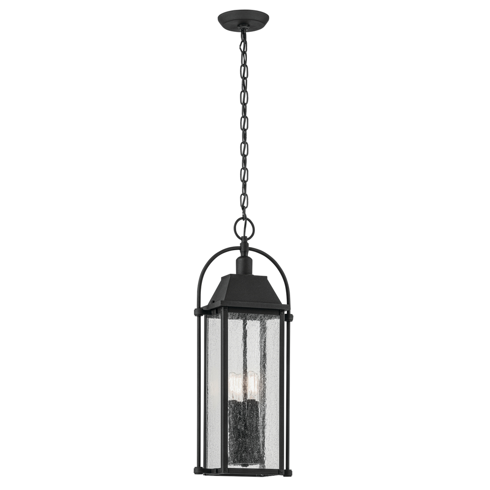 Harbor Row 25.75" 4-Light Outdoor Hanging Light with Clear Seeded Glass in Textured Black