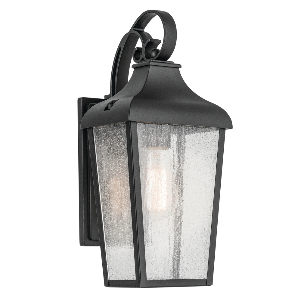 Forestdale 14.75" 1-Light Outdoor Wall Light with Clear Water Glass in Textured Black
