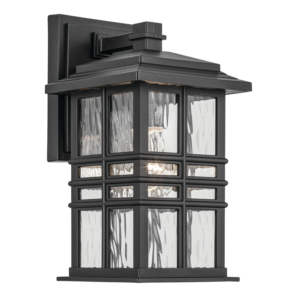 Beacon Square 12" 1-Light Outdoor Wall Light with Clear Hammered Glass in Textured Black