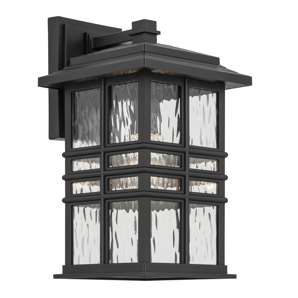 Beacon Square 14.25" 1-Light Outdoor Wall Light with Clear Hammered Glass in Textured Black