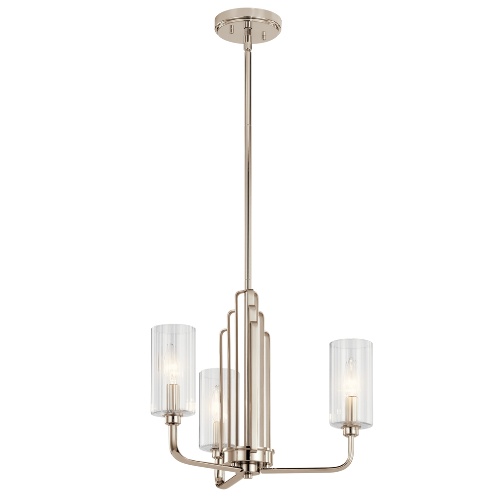Kimrose 3 Light Chandelier with Clear Fluted Glass in Polished Nickel and Satin Nickel
