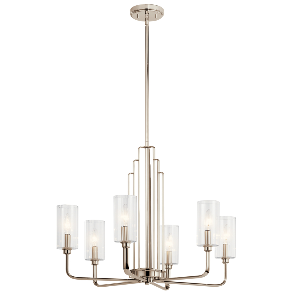 Kimrose 6 Light Chandelier with Clear Fluted Glass in Polished Nickel and Satin Nickel