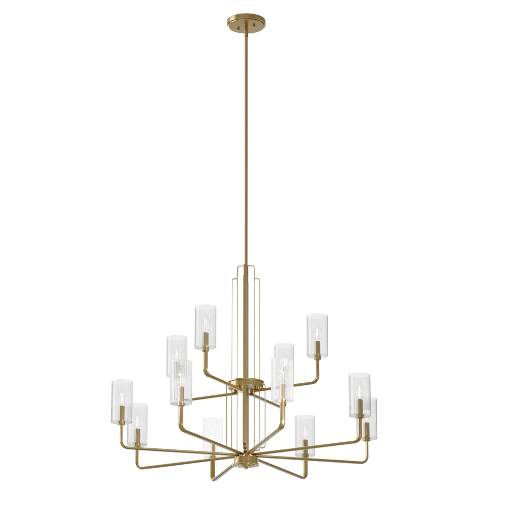 Kimrose 12 Light Chandelier with Clear Fluted Glass in Brushed Natural Brass