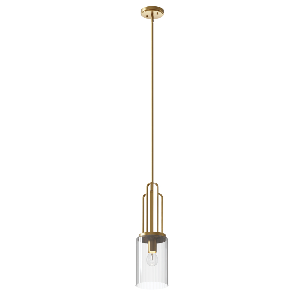 Kimrose 1 Light Mini Pendant with Clear Fluted Glass in Brushed Natural Brass