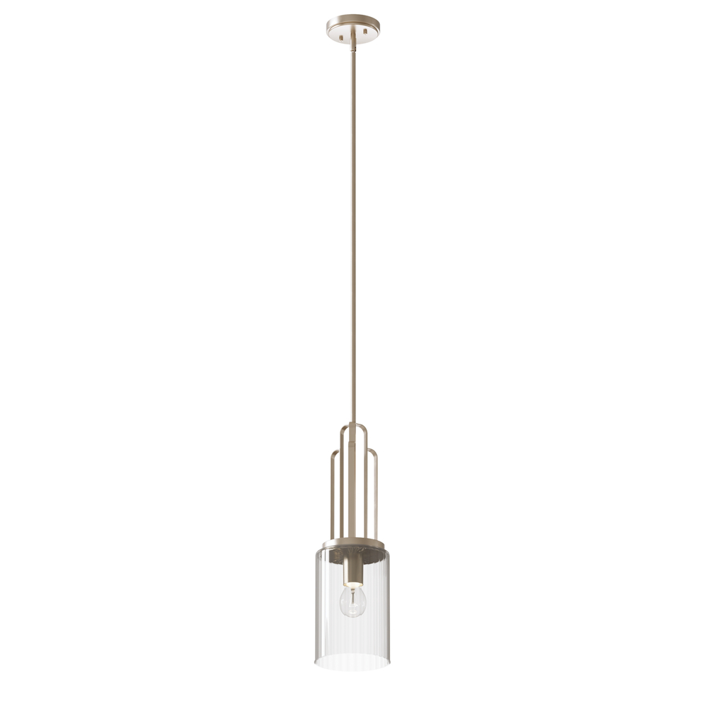 Kimrose 1 Light Mini Pendant with Clear Fluted Glass in Polished Nickel and Satin Nickel