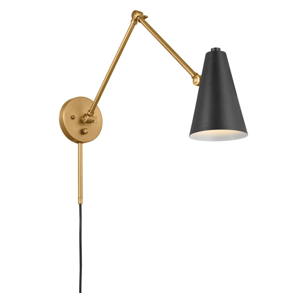 Sylvia 2 Arm Wall Sconce Natural Brass with Black Shade