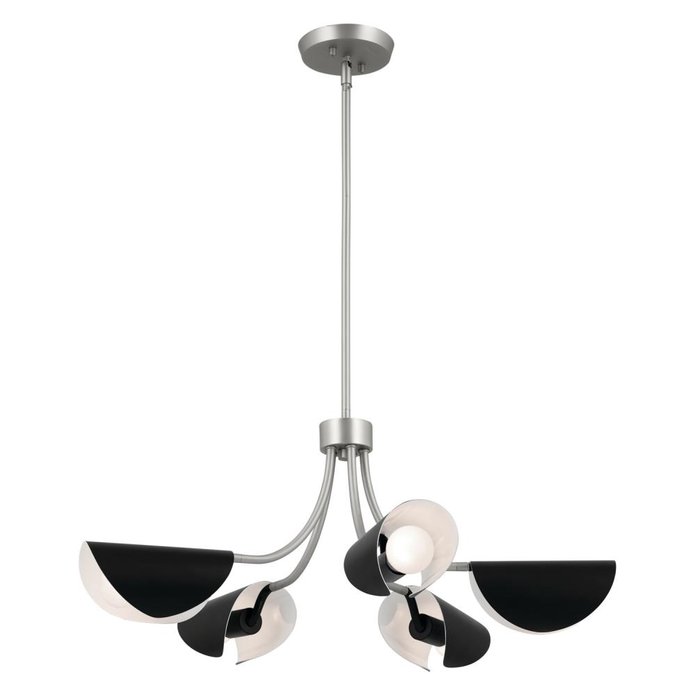 Arcus 29.25 Inch 5 Light Convertible Chandelier in Satin Nickel with Black
