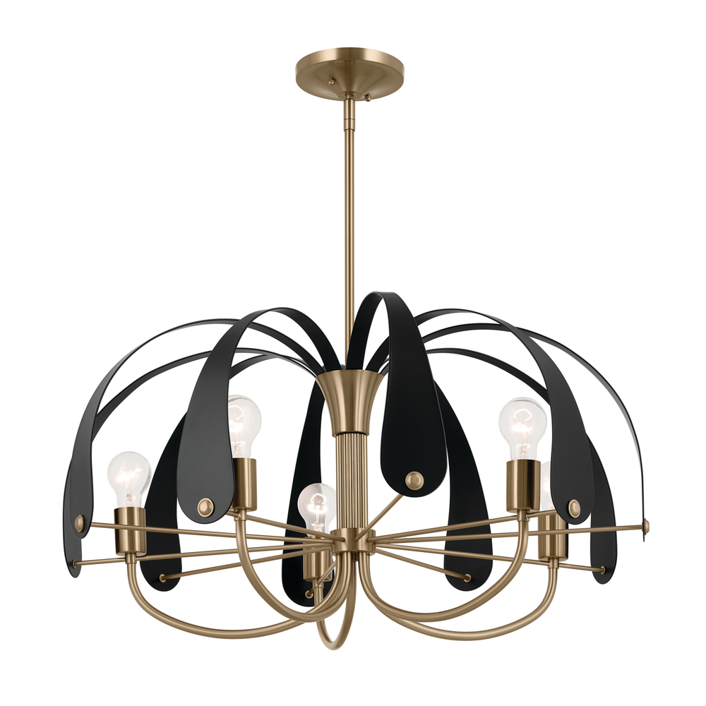 Petal 31 Inch 5 Light Chandelier in Champagne Bronze with Black or White