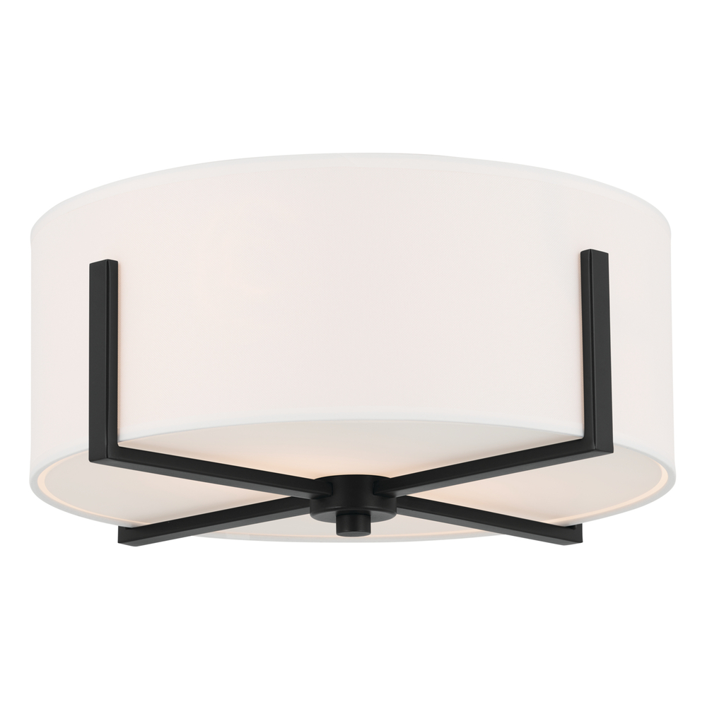 Malen 15.5 Inch 2 Light Flush Mount with White Fabric Shade in Black