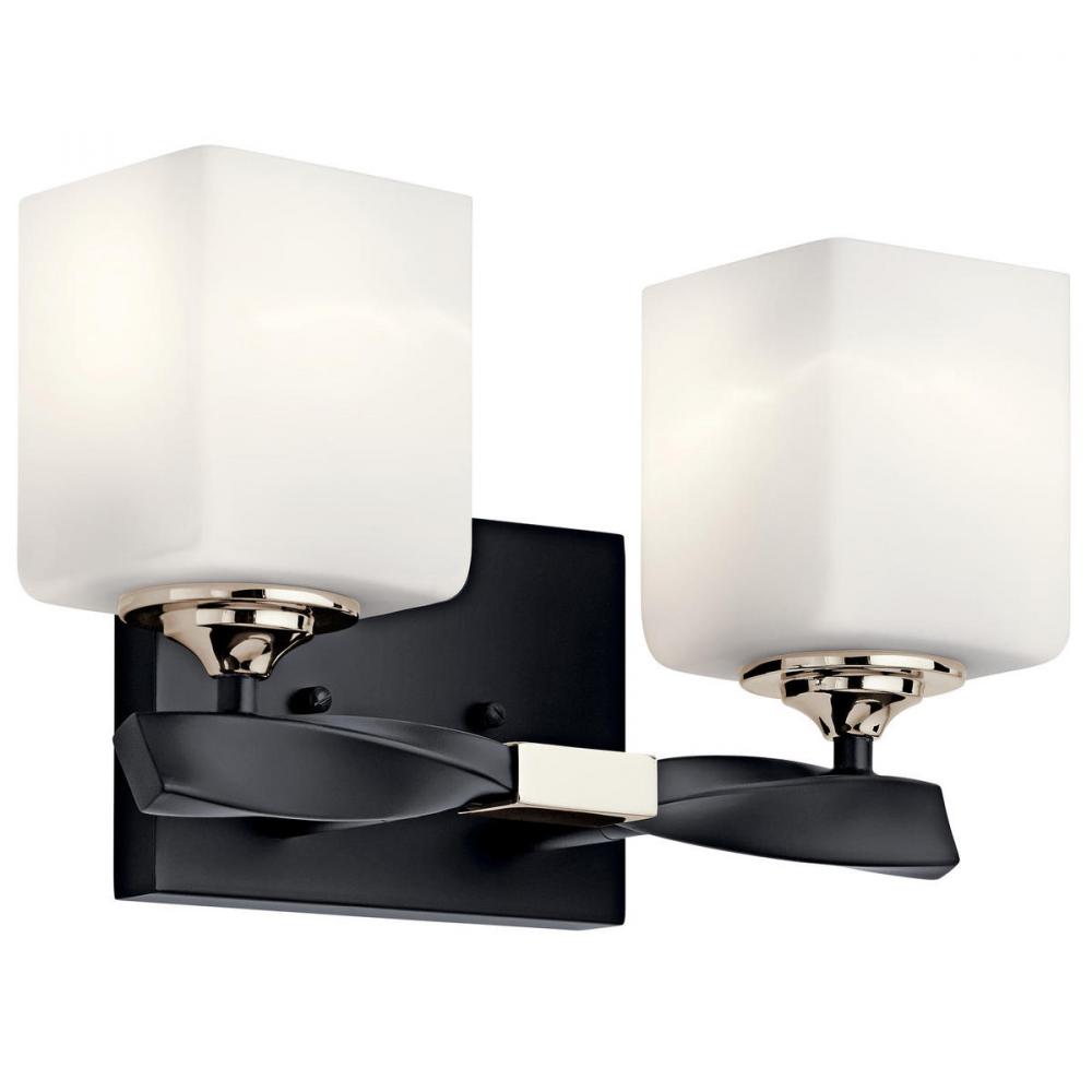 Marette 13.5 " 2 Light Vanity Light with Satin Etched Cased Opal Glass in Black