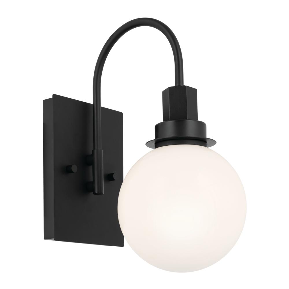 Hex 11.5 Inch 1 Light Wall Sconce with Opal Glass in Black