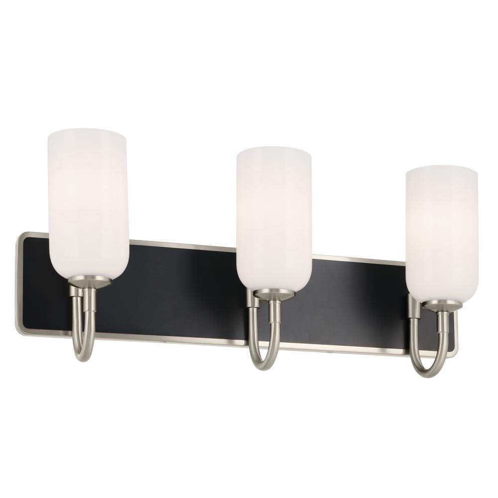 Solia 24 Inch 3 Light Vanity with Opal Glass in Brushed Nickel with Black
