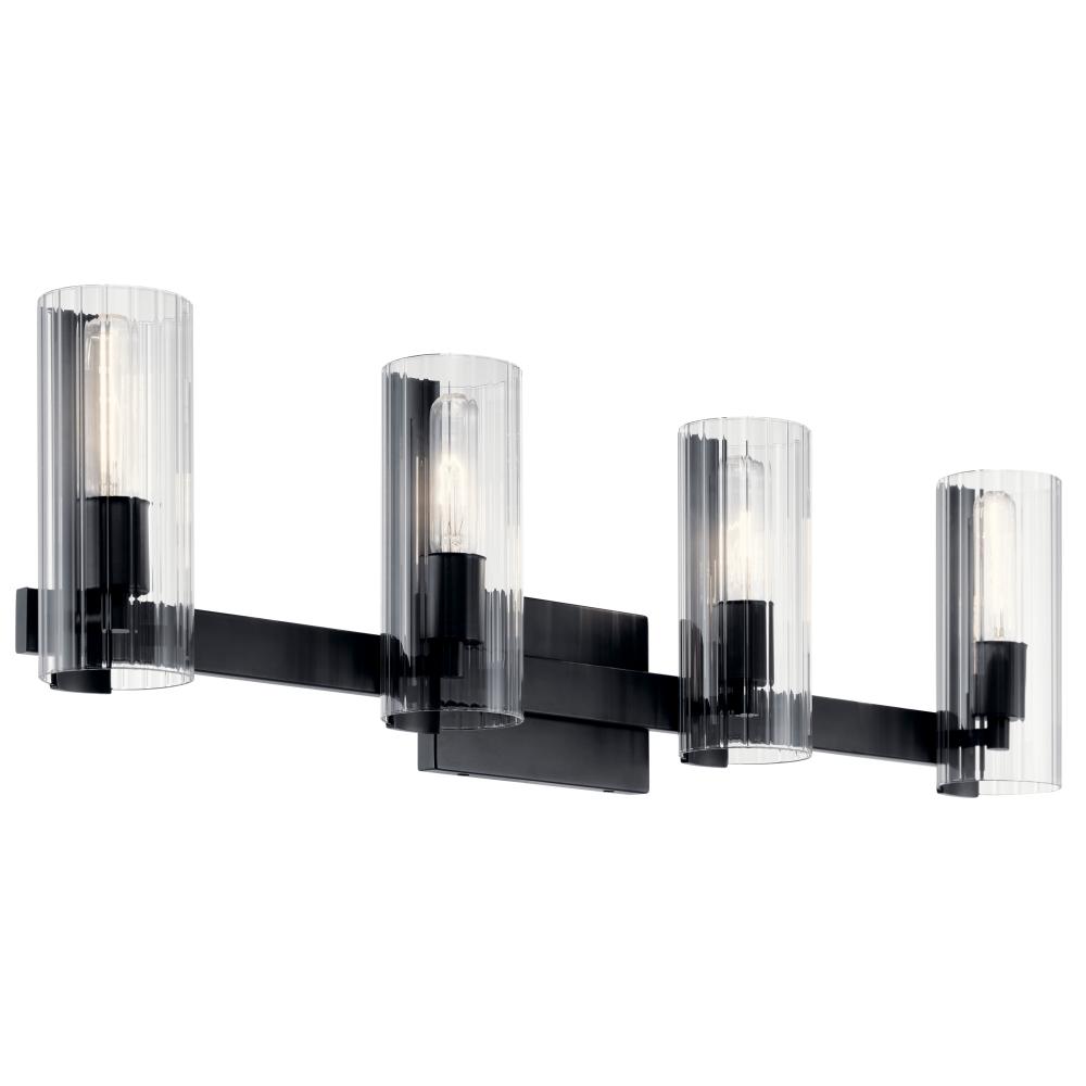 Jemsa 32 Inch 4 Light Vanity with Clear Fluted Glass in Black