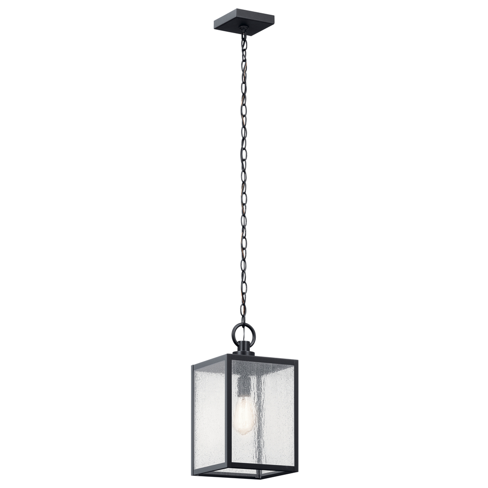 Lahden 17.25" 1 Light Outdoor Pendant/Semi Flush with Clear Seeded Glass in Textured Black