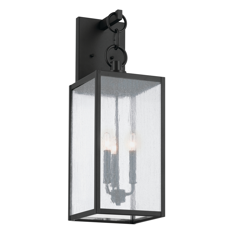 Lahden 26" 3 Light Outdoor Wall Light with Clear Seeded Glass in Textured Black