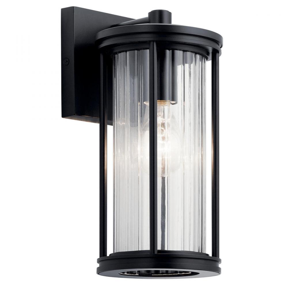 Barras 11.5" 1 Light Outdoor Wall Light with Clear Ribbed Glass in Black