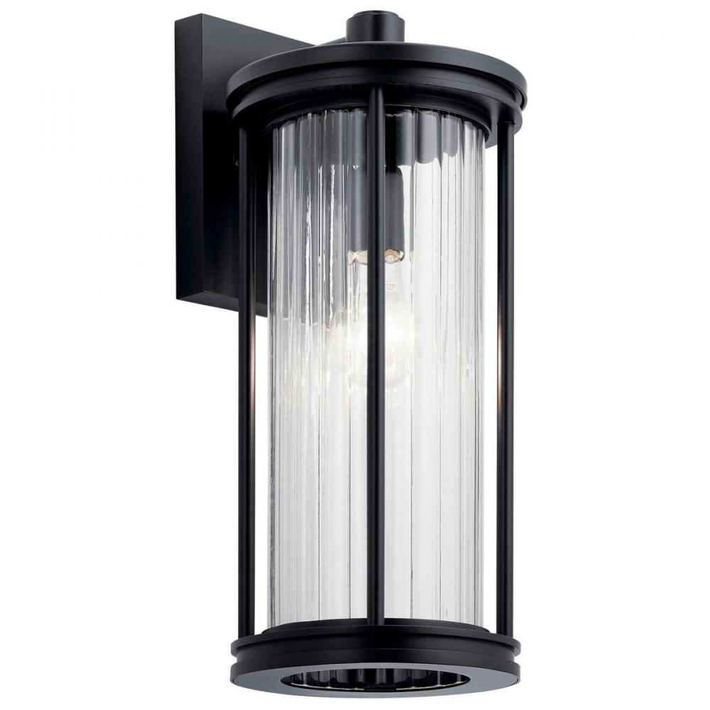 Barras 16" 1 Light Outdoor Wall Light with Clear Ribbed Glass in Black