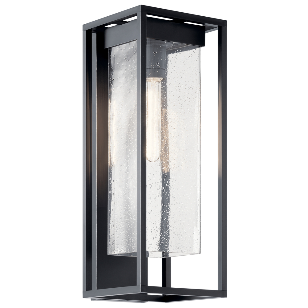 The Mercer 24" 1 Light Outdoor Wall Light with Clear Seeded Glass in Black with Silver Highlight