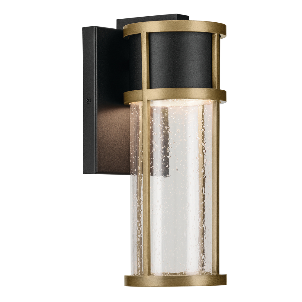 Camillo 12 inch LED Outdoor Wall Light with Clear Seeded Glass in Textured Black with Natural Brass