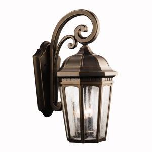 Courtyard 22.25" 3 Light Outdoor Wall Light with Clear Seeded Glass in Rubbed Bronze