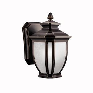 Salisbury 10.25" 1 Light Outdoor Wall Light with White Linen Glass in Rubbed Bronze