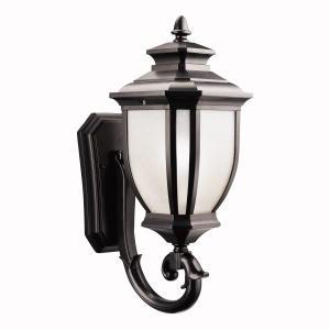 Salisbury 19.25" 1 Light Outdoor Wall Light with White Linen Glass in Black