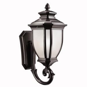 Salisbury 24.25" 1 Light Outdoor Wall Light with White Linen Glass in Black