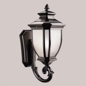 Salisbury 29" 1 Light Outdoor Wall Light with White Linen Glass in Black