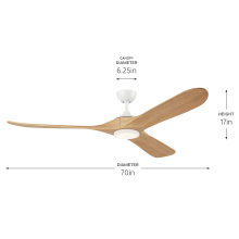 Kichler 310570MWH - 70 in Mylo Ceiling Fan with Satin Etch Cased Opal Glass in Matte White with White Maple Wood Blades