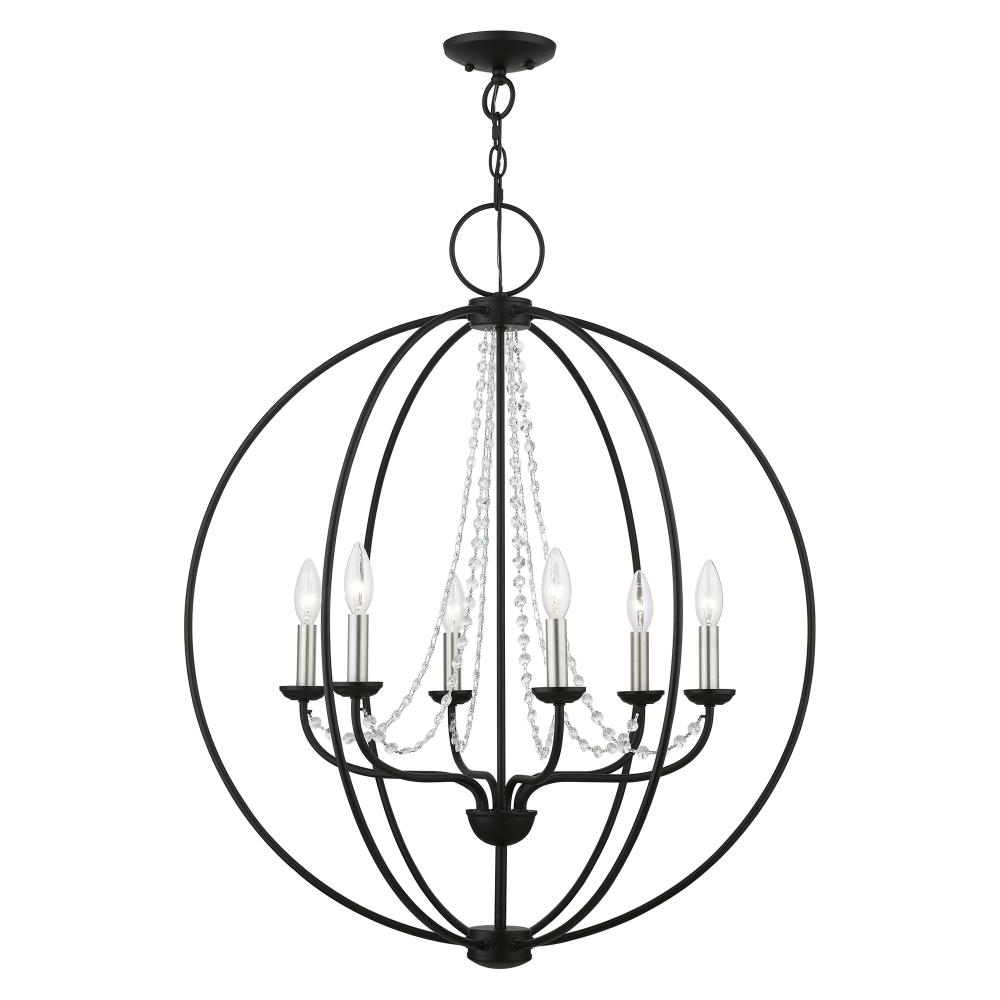 6 Light Black with Brushed Nickel Finish Candles Globe Pendant Chandelier