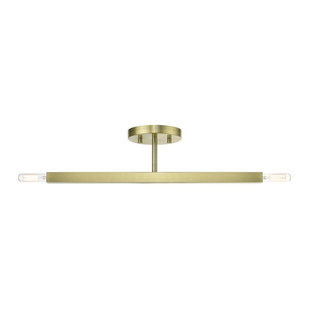 2 Light Antique Brass Semi-Flush