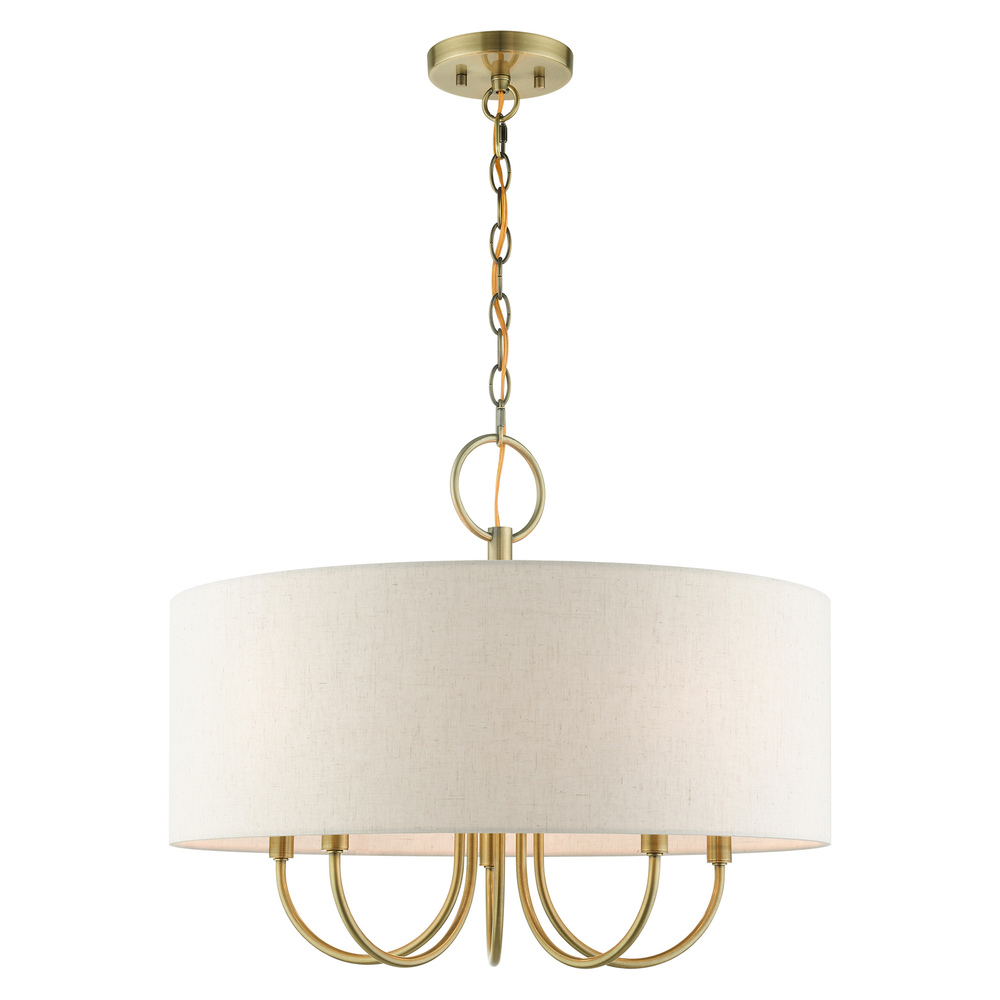 5 Lt Antique Brass Pendant Chandelier