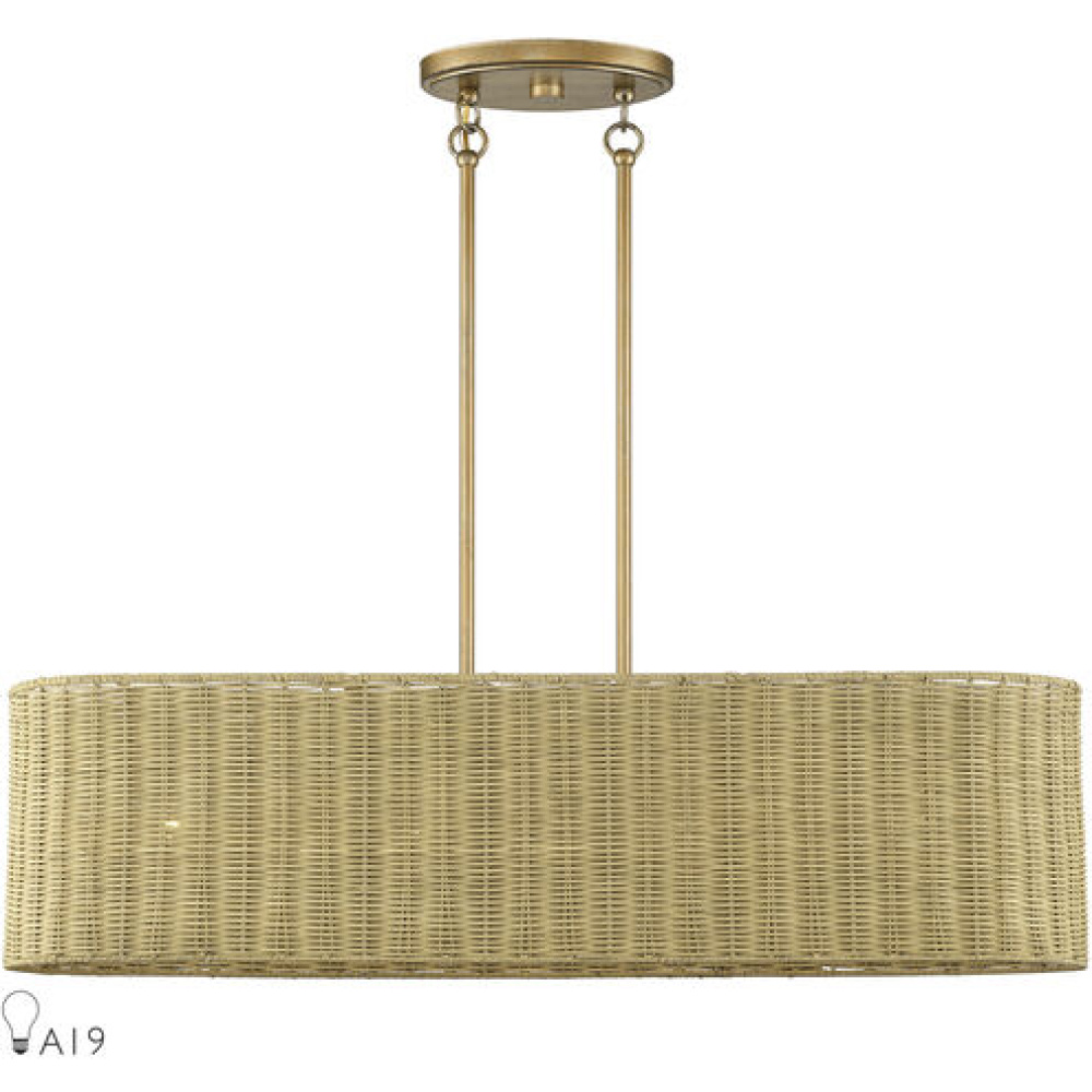 4 Light Antique Gold Leaf Large Linear Chandelier