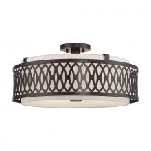 Livex Lighting 53433-92 - 4 LT English Bronze Extra Large Semi-Flush with Hand Crafted Oatmeal Color Fabric Hardback Shade
